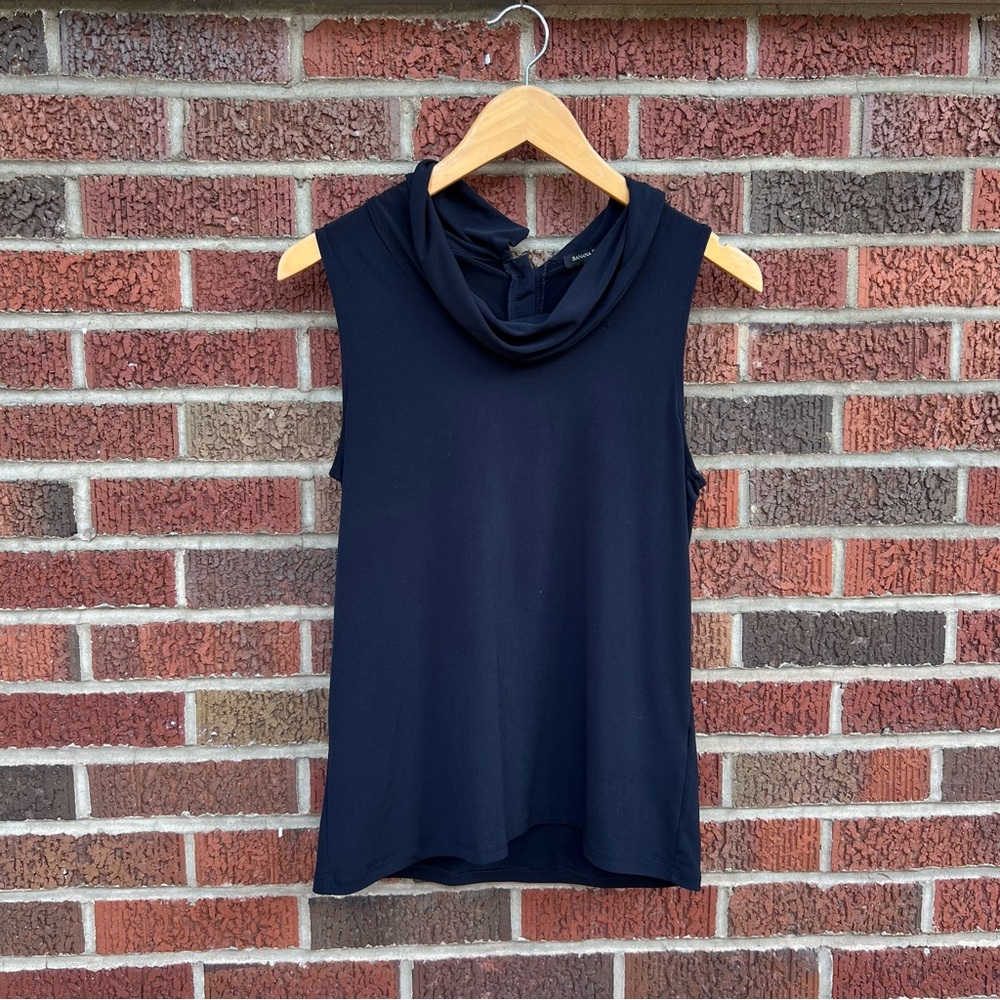 Banana Republic Navy Blue Cowl Neck Back Collar Button Sleeveless Top